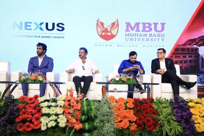 Image 1 - From left Mr. Vishnu Manchu, Dr. M. Mohan Babu, Mr. Alakh Pandey and Mr. Vinay Maheshwari at the MoU signing event.